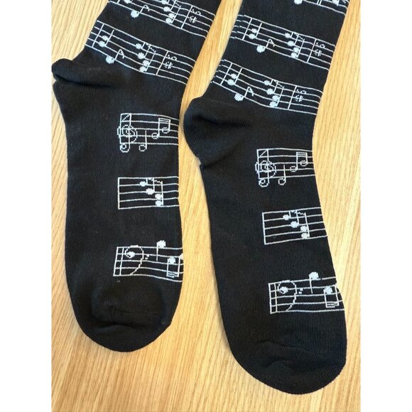 Musical Note Printed Black Crew Socks Concert Musician Music Novelty Singer - Picture 3 of 8